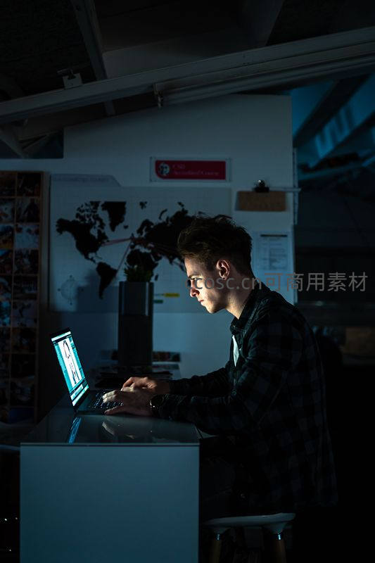 深夜程序员在电脑前专注工作