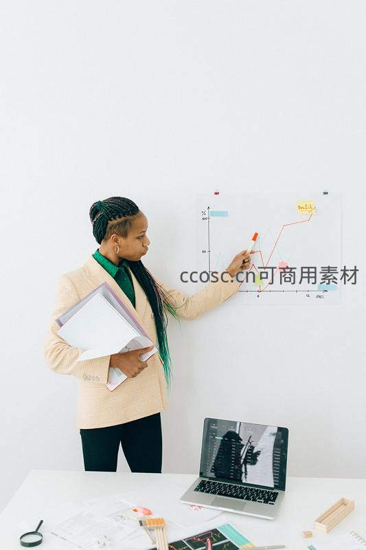 女商务人士指着白板讲解图表