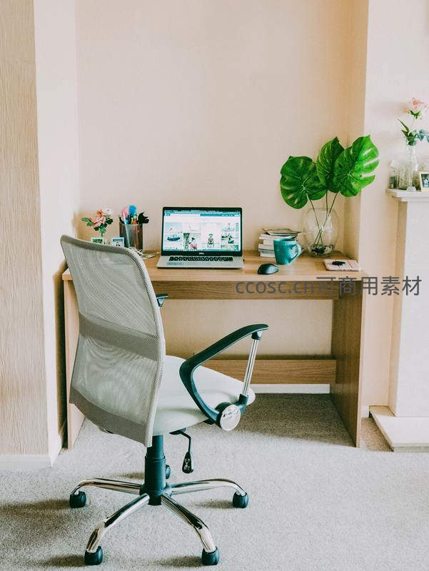简约木质书桌，绿植点缀的现代办公角落
