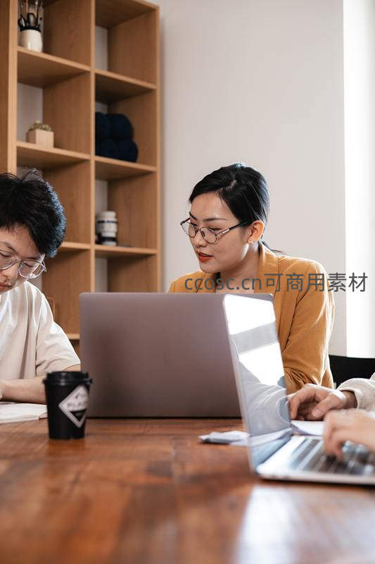 两位同事在温馨办公室内共同使用笔记本电脑
