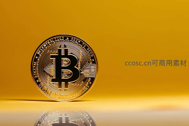 金色比特币硬币特写倒影