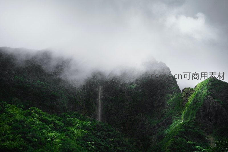 云雾缭绕深山涧，瀑布飞流绿意浓