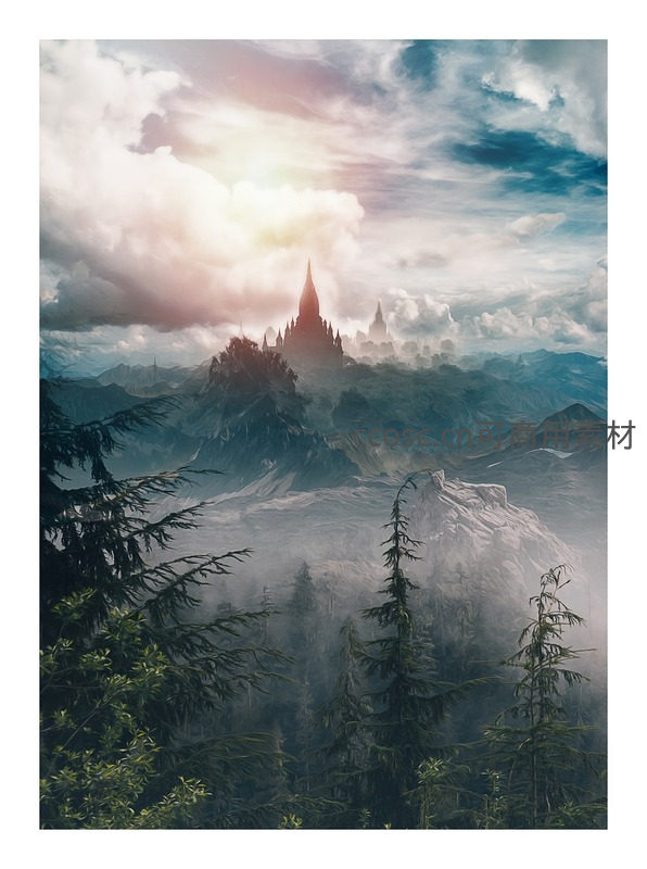 云端古堡隐现奇幻森林深处