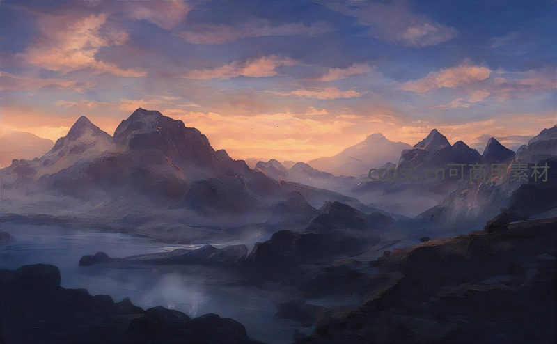 梦幻山谷暮色如画