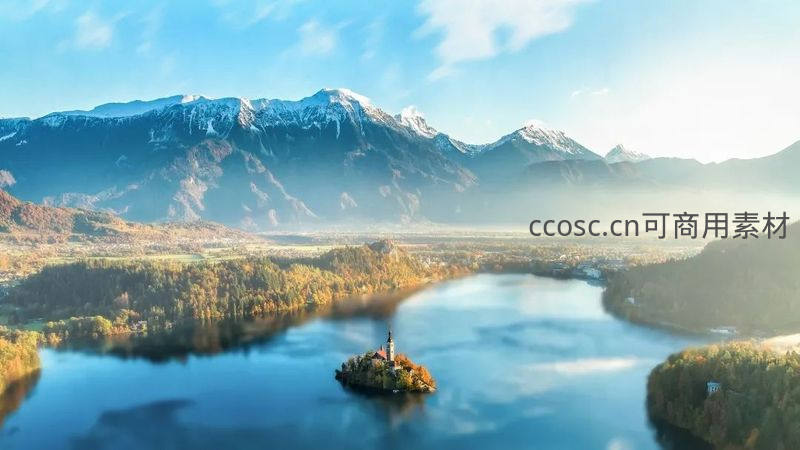 湖心小岛教堂晨光