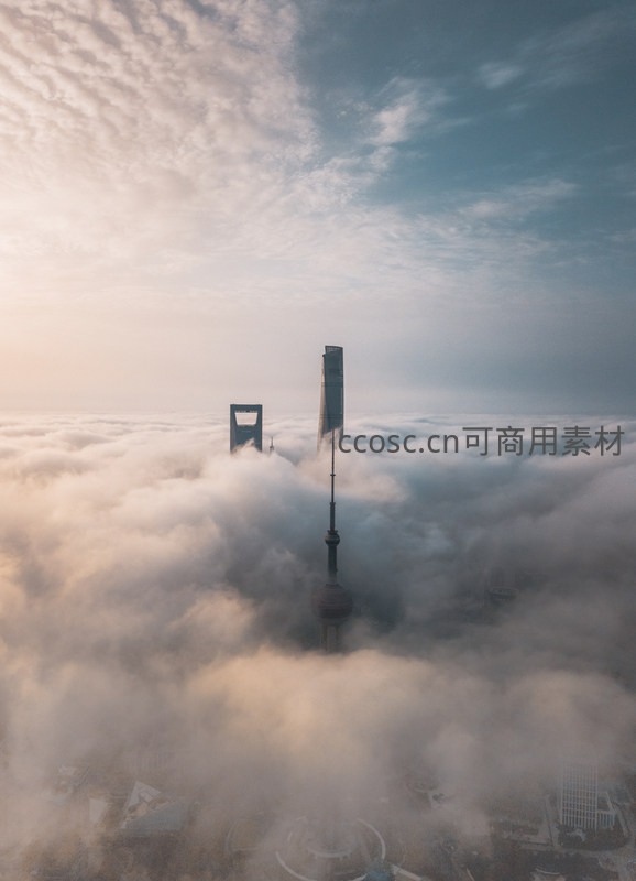 魔都地标穿云破雾，城市天际线若隐若现