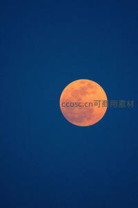 橙红满月高悬深蓝夜空