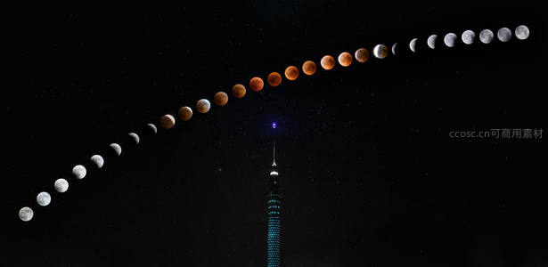 城市上空的月相变化轨迹
