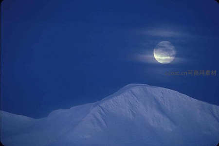 雪峰映月，寒夜中的清冷光辉