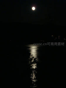 月光洒在静谧湖面，夜色如墨