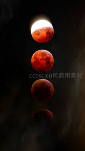 垂直排列血月序列，星云环绕梦幻