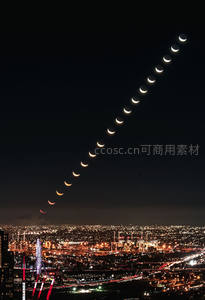 月相轨迹掠过璀璨不夜城