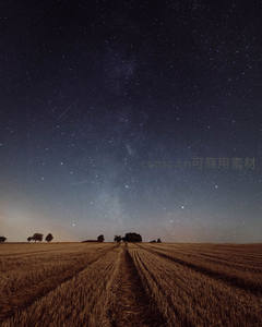 麦田小径，星轨如带，夜空低垂触手可及