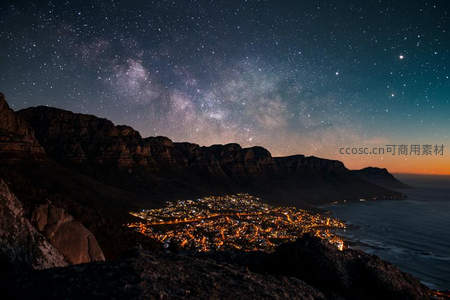 银河横跨山城璀璨夜景