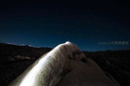 星空下巨石峰顶孤独身影仰望