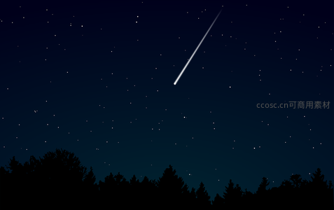 流星划破夜空掠过森林树梢