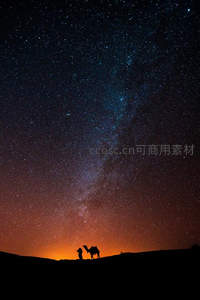 沙漠驼影映星河，苍穹之下万物寂