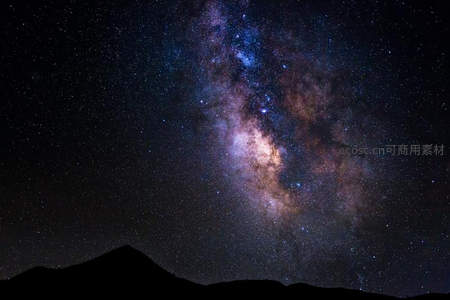 山峦之巅观银河，星云密布夜未央