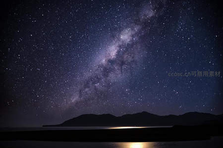 山峦湖面倒映的银河星空图