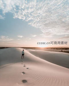 夕阳下独行于沙丘的人影