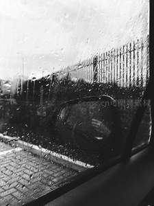车内视角观雨，窗外世界模糊如水墨画