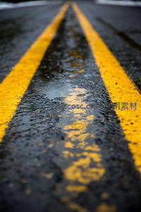 湿路黄线，雨后街道的几何韵律