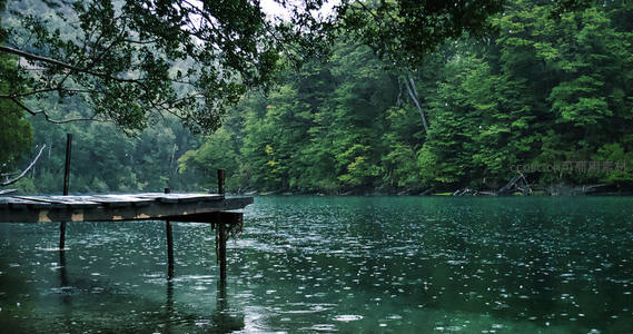 雨滴落在湖面泛起涟漪