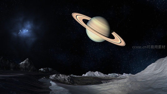 土星悬于外星地貌之上