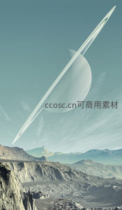 环形行星下的荒凉外星地貌奇观