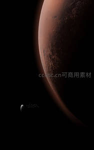 红色星球边缘的卫星掠影