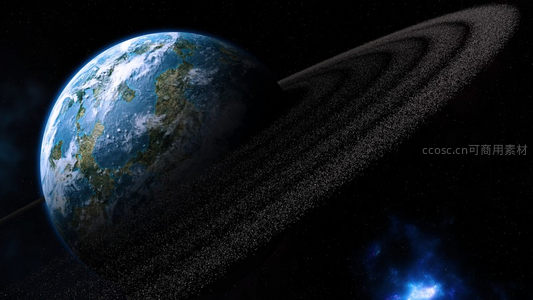 地球与环状行星的宇宙奇观