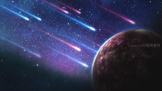 流星雨划过神秘星球的夜空