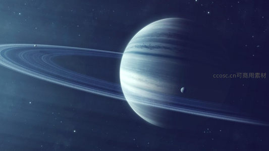 蓝调宇宙中土星与卫星的静谧时刻
