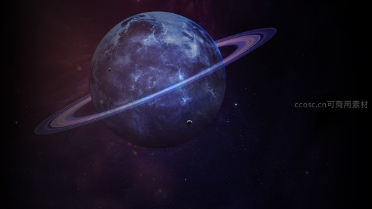 蓝紫色调的奇幻环形星球
