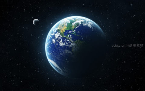蔚蓝地球与月球相伴于浩瀚星空