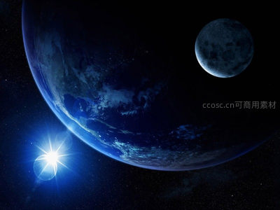 地球月球同框，星光点缀深邃宇宙
