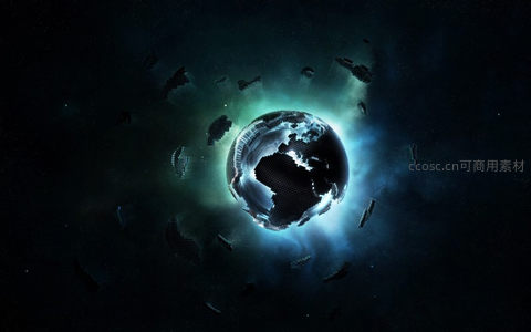 破碎地球在星云中漂浮