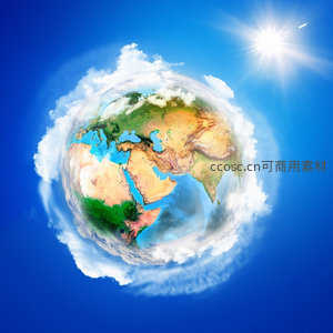 蓝天白云环绕的彩色地球小星球
