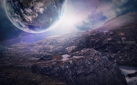 外星岩石地貌与地球同框奇观
