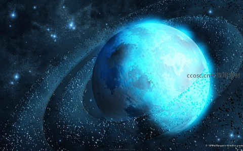 蓝色星球与璀璨星环的宇宙奇观