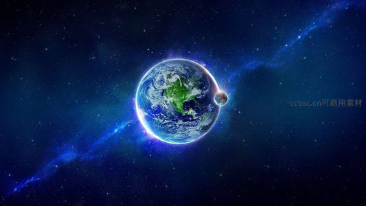 宇宙中的蓝色星球与月球相伴