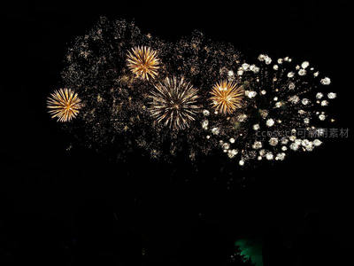 夜空绽放的金色烟花盛宴