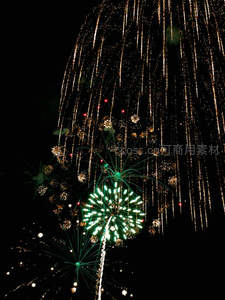 夜空中绿色与金色交织的烟花雨