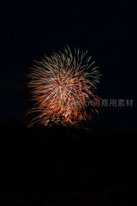 暗夜中绽放的橙红烟花树