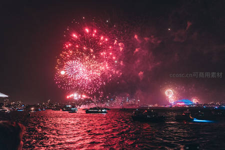 夜空绽放的绚烂烟花秀