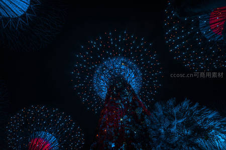 夜幕下的超现实树形灯光装置