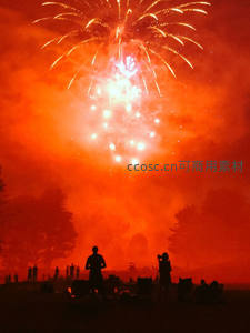 橙红天空下的烟花与人群