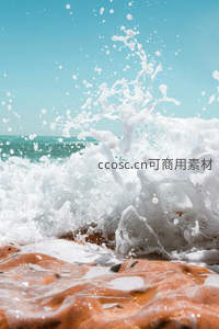 浪花撞击礁石，激起漫天水珠