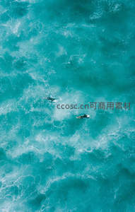 俯瞰碧海，冲浪者逐浪而行，动感十足