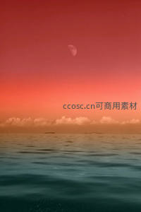 赤红天幕新月挂海平